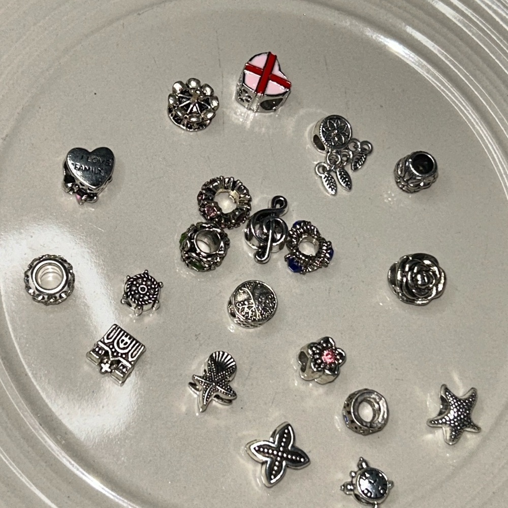 15 Silver Charm Bracelet Set with Intricate Designs